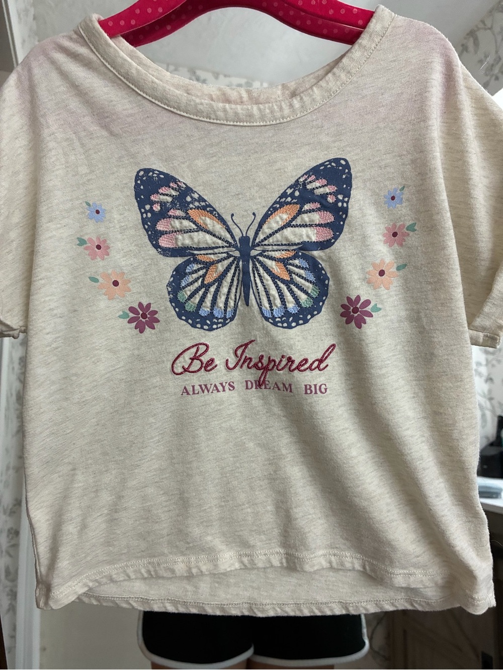 OshKosh B'gosh Cream Tee with Navy Butterfly and Pastel Floral Accents
